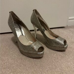 Elegant Silver Peep-Toe Heels
